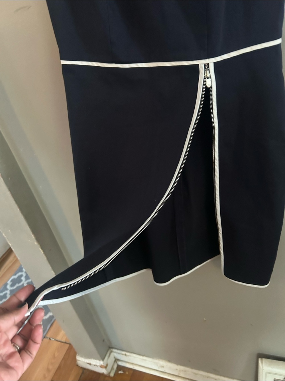 Ann Taylor Dress - navy with white trim zip front sleeveless - Picture 8 of 11